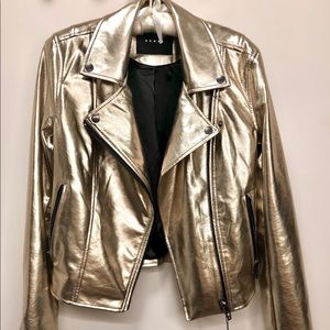 New w Tags Gold Leather Moto Zip Jacket coat XS